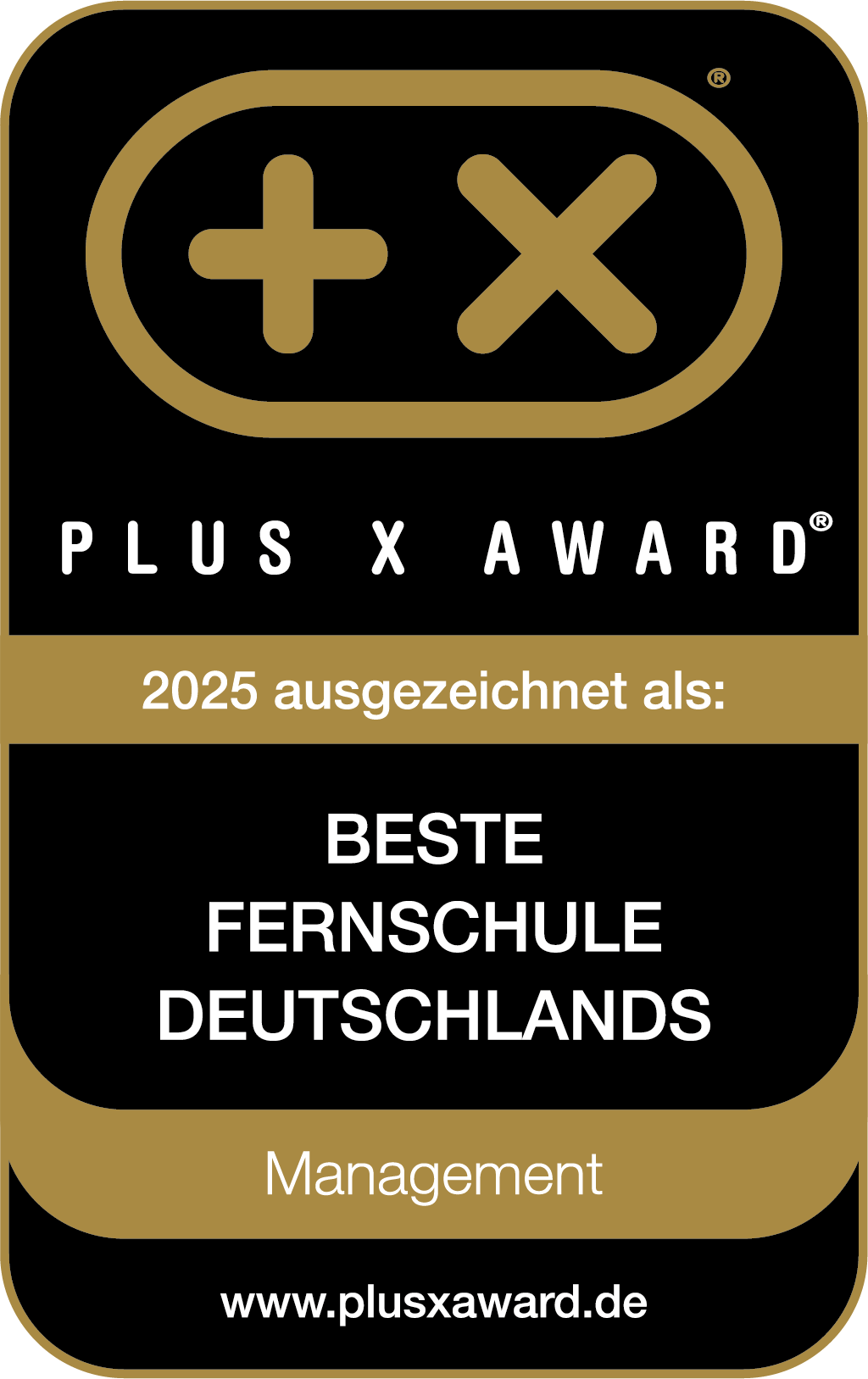 Logo von PLUSXAWARD - manQ als Beste Fernschule Deutschlands 2025 ausgezeichnet